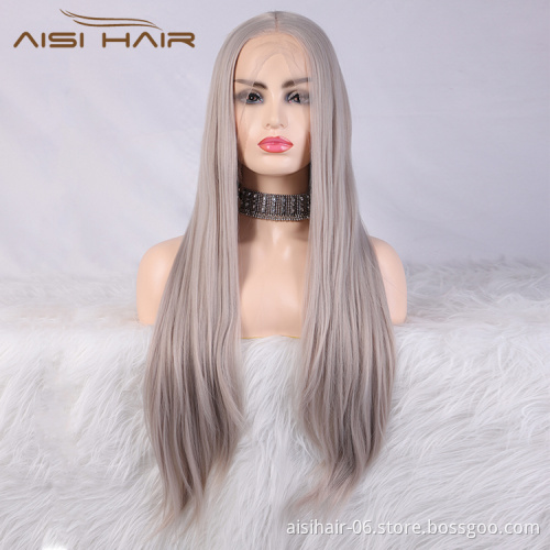 Aisi Hair Long Silky Straight Lace Front Wig Middle Part Swiss Lace Wigs Hign Quality Synthetic Hair Lace Front Wigs For Women